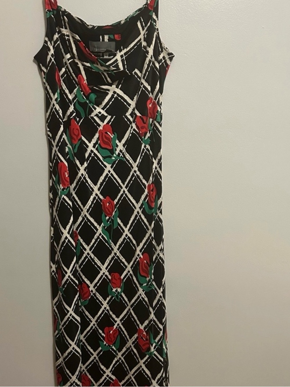Anthropologie Black Midi Slip Dress with Red Rose Print - Picture 8 of 11